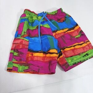 VTG RS Surf Swim Shorts Mens Large Multicolor Abstract Colorblock Lined Pockets